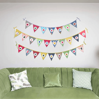 Personalized Name Banner with Animal Motifs (Triangle Flag) – Wall Decor on Brown Living™. SKU: UMW - BUNTING - PRSN - ANML - 01. Img 5.