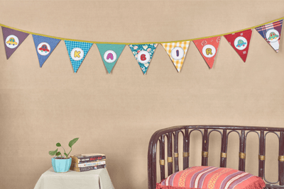 Personalized Name Banner with Cars Motifs (Triangle Flag) – Wall Decor on Brown Living™. SKU: UMW - BUNTING - CARS - 01. Img 3.