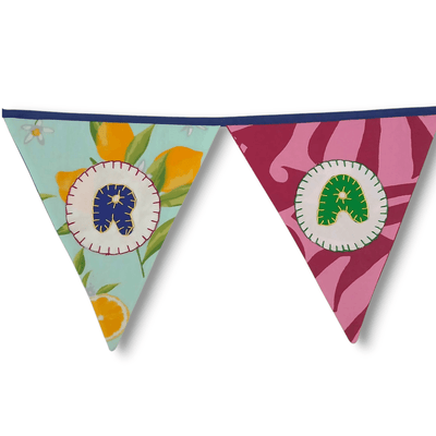 Personalized Name Banner with Cars Motifs (Triangle Flag) – Wall Decor on Brown Living™. SKU: UMW - BUNTING - CARS - 01. Img 4.