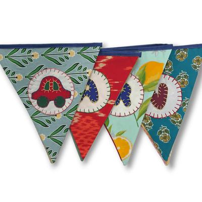 Personalized Name Banner with Cars Motifs (Triangle Flag) – Wall Decor on Brown Living™. SKU: UMW - BUNTING - CARS - 01. Img 1.