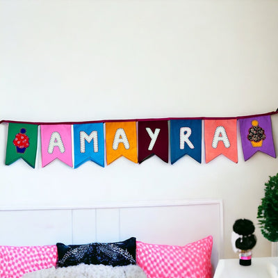 Personalized Name Bunting (Swallowtail Flag) – Wall Decor on Brown Living™. SKU: UMW - BUNTING - PRSN - ST - 01. Img 3.