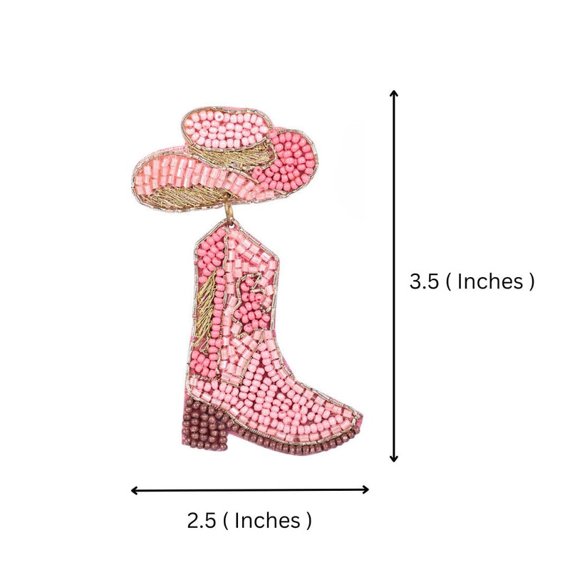 Pink Beaded Cowboy Boot and Hat Statement Earrings | Verified Sustainable by Brown Living™