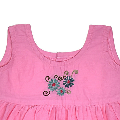 Pink Cotton Baby Dress with Daisy Design Hand Embroidery | Verified Sustainable by Brown Living™