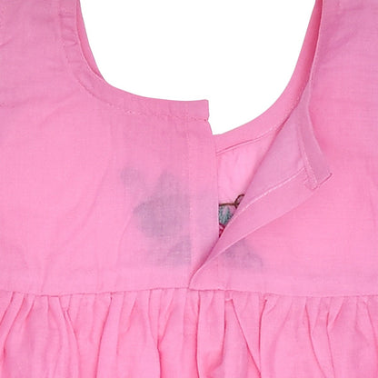 Pink Cotton Baby Dress with Daisy Design Hand Embroidery | Verified Sustainable by Brown Living™