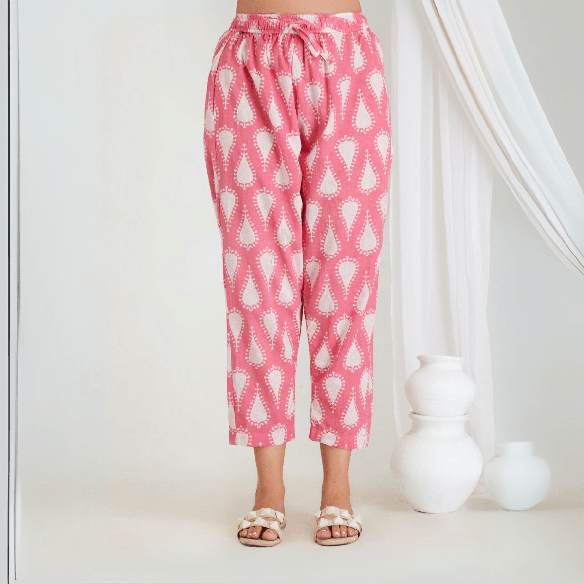 Pink Cotton Butta Printed Kurta & Pant Co - ord Set – Loungewear | Verified Sustainable by Brown Living™