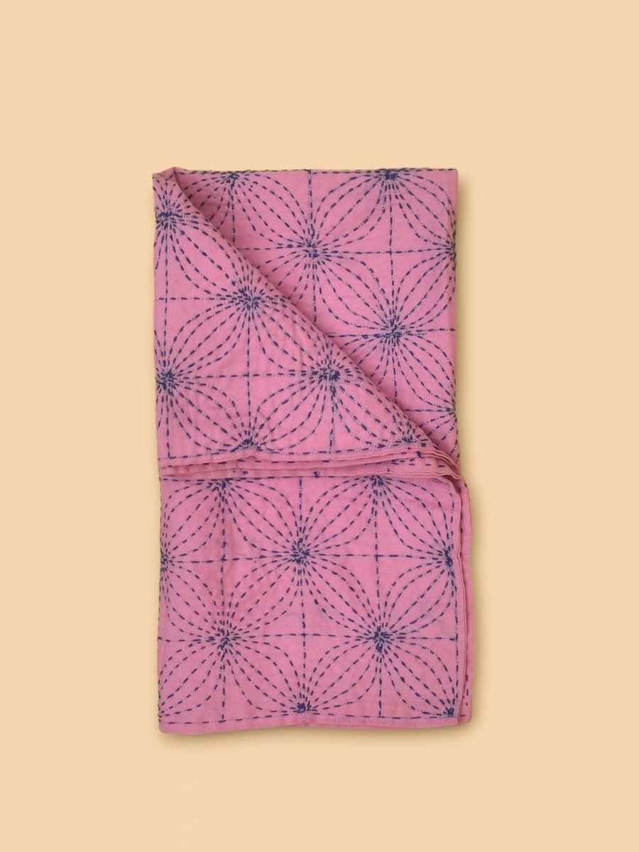 Pink Cotton Floral Hand Embroidered Baby Nakshi Kantha | Verified Sustainable by Brown Living™