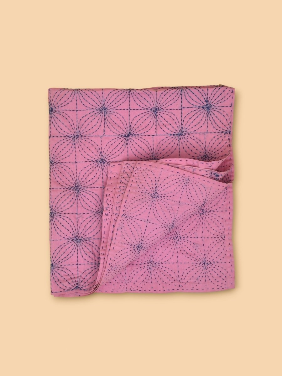 Pink Cotton Floral Hand Embroidered Baby Nakshi Kantha | Verified Sustainable by Brown Living™