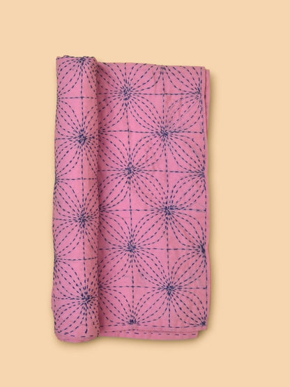 Pink Cotton Floral Hand Embroidered Baby Nakshi Kantha | Verified Sustainable by Brown Living™