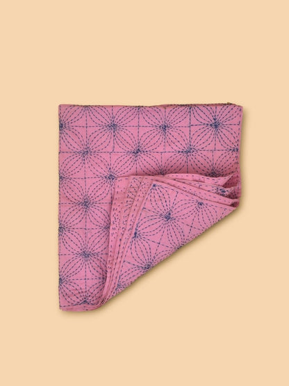 Pink Cotton Floral Hand Embroidered Baby Nakshi Kantha | Verified Sustainable by Brown Living™