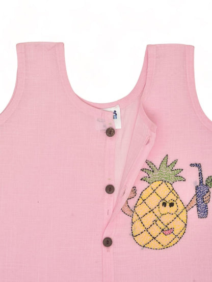 Pink Cotton Front Open Jabla - Pineapple Design Hand Embroidery | Verified Sustainable by Brown Living™