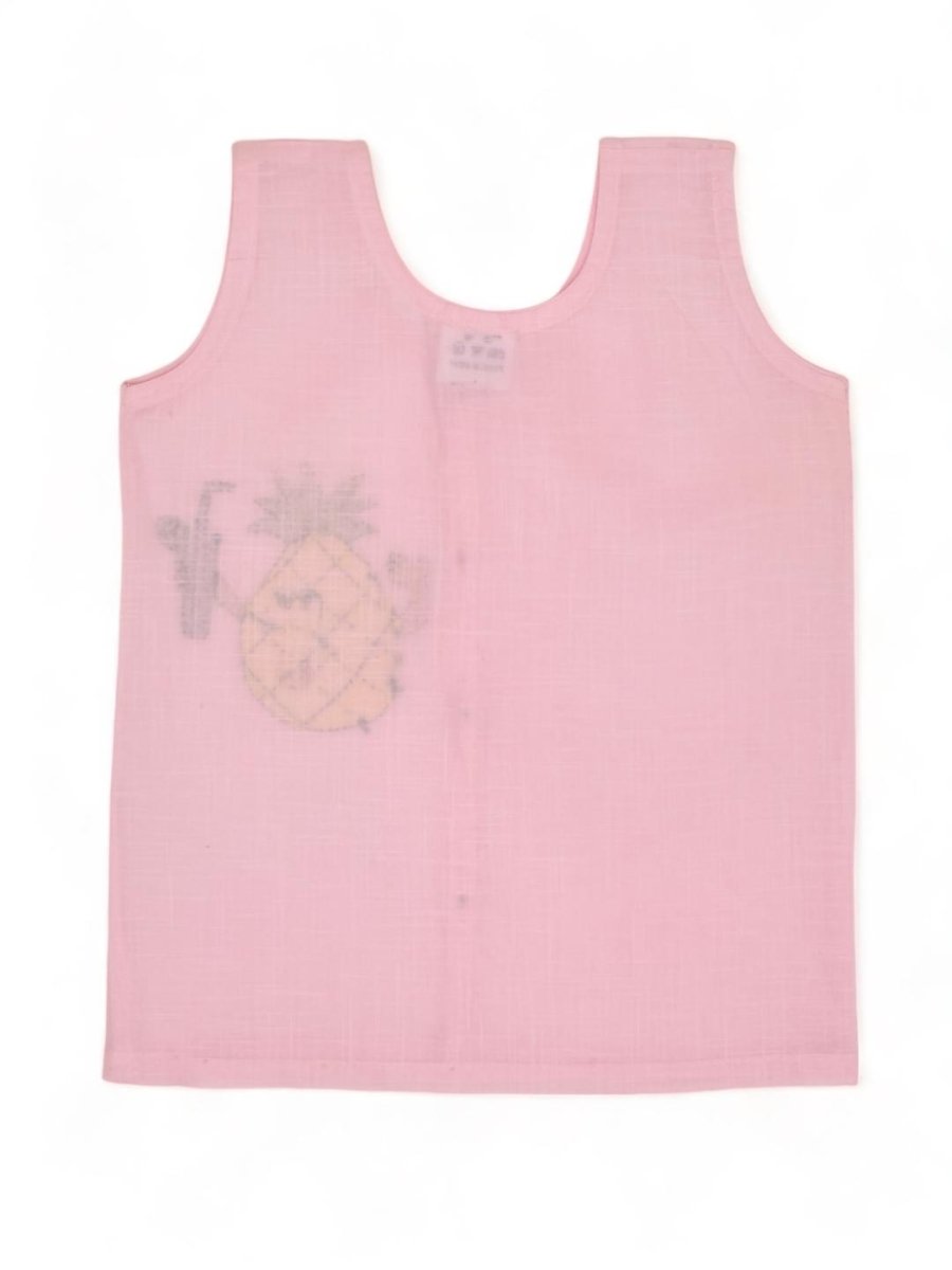 Pink Cotton Front Open Jabla - Pineapple Design Hand Embroidery | Verified Sustainable by Brown Living™