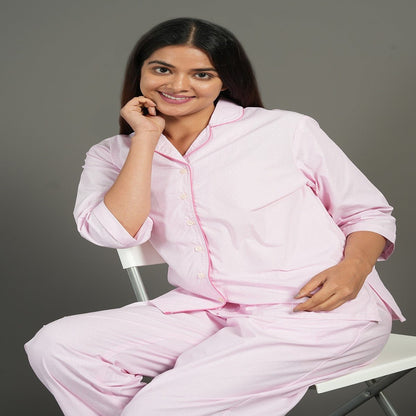 Pink Cotton Night Suit – Shirt & Pants | Verified Sustainable by Brown Living™