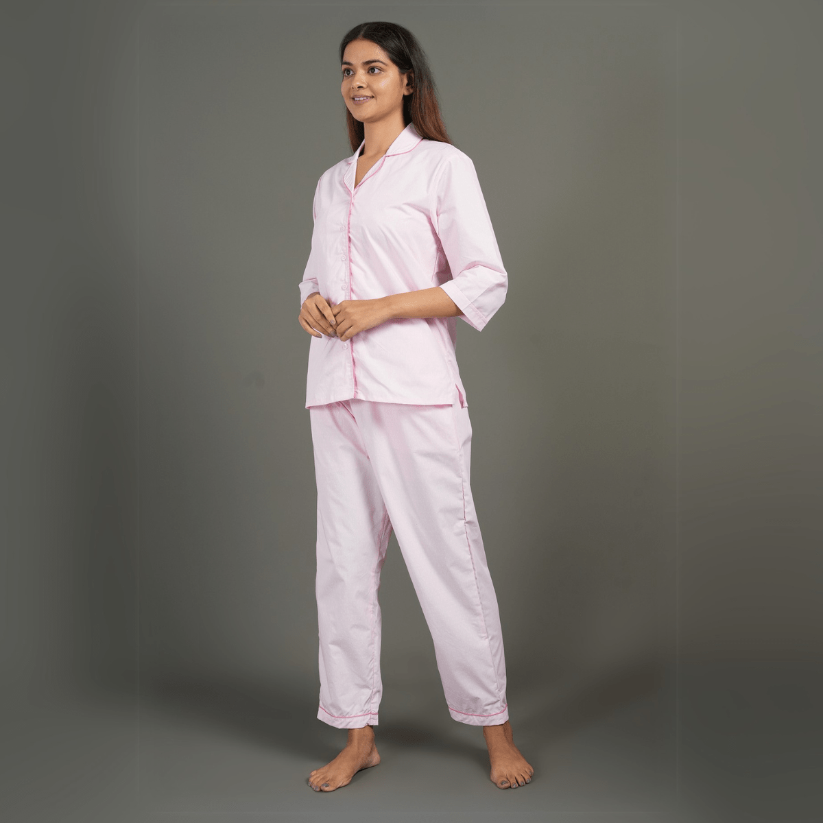 Pink Cotton Night Suit – Shirt & Pants | Verified Sustainable by Brown Living™