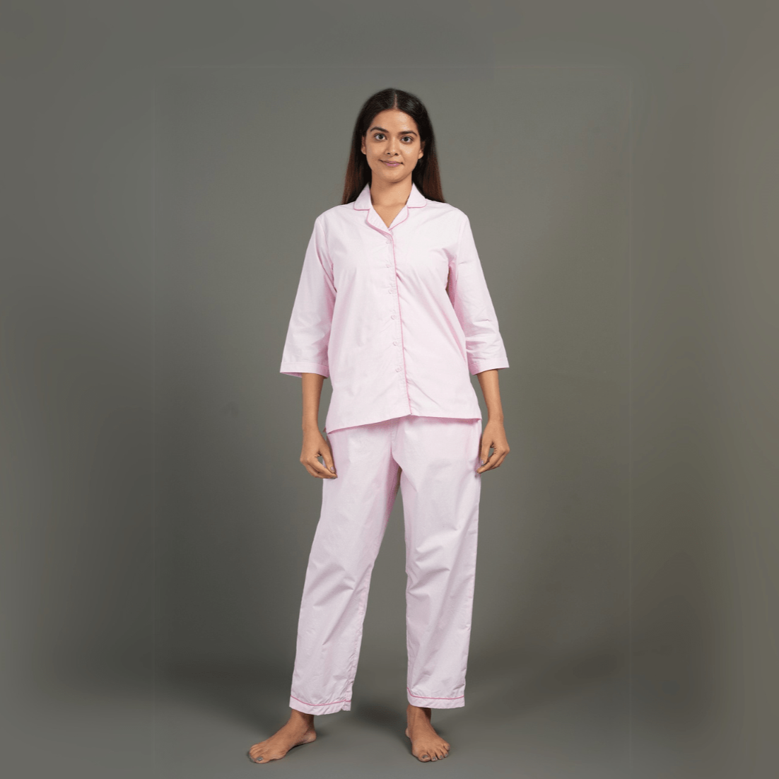 Pink Cotton Night Suit – Shirt & Pants | Verified Sustainable by Brown Living™