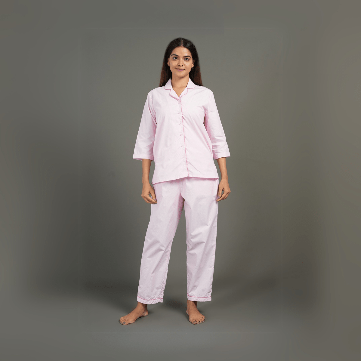 Pink Cotton Night Suit – Shirt & Pants | Verified Sustainable by Brown Living™