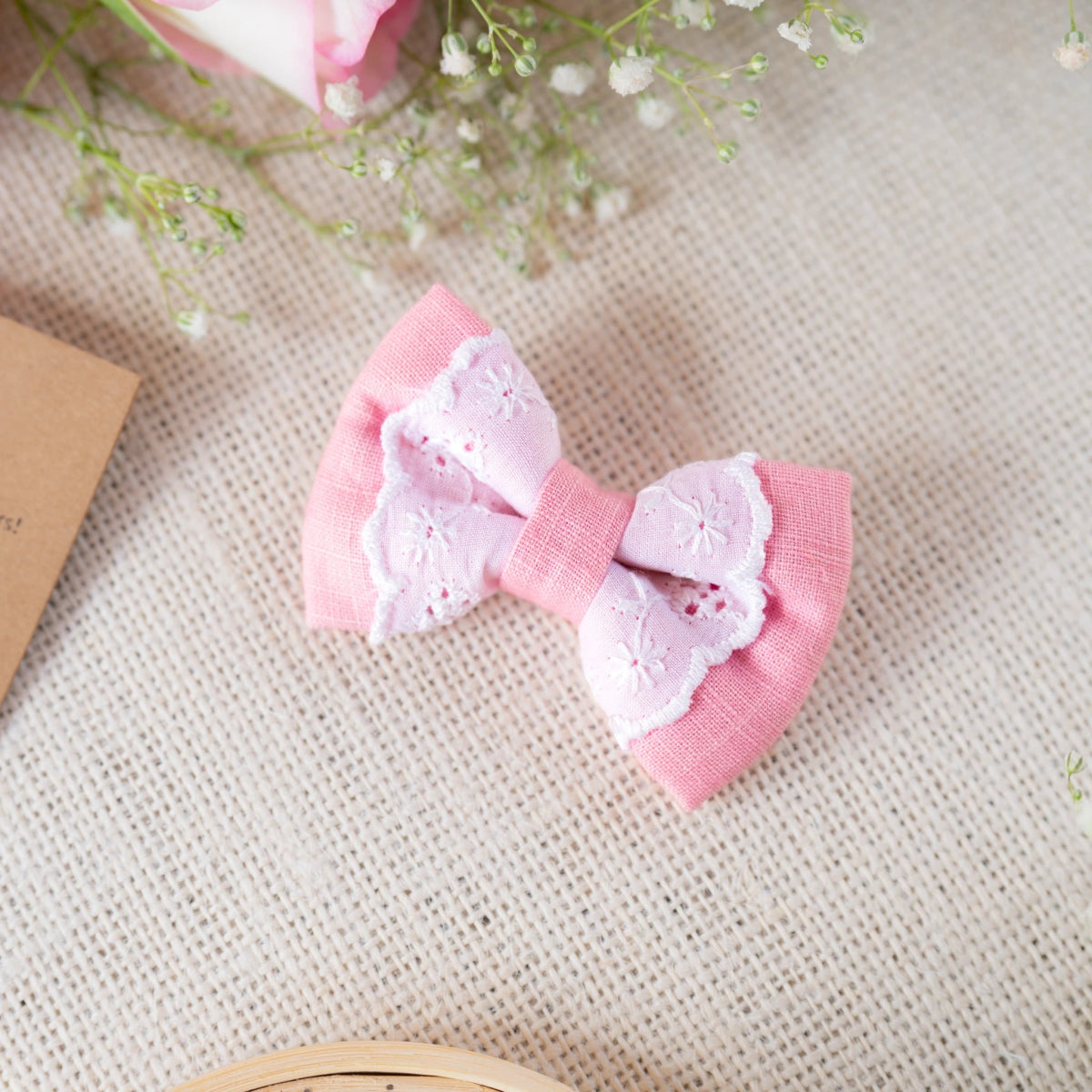 Pink Lace Mini Hair Bow for Infants | Verified Sustainable by Brown Living™