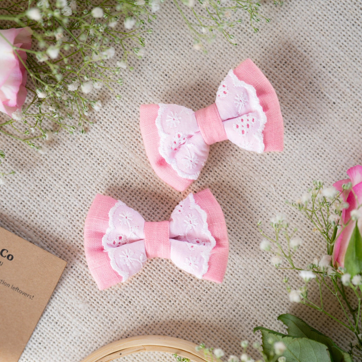 Pink Lace Mini Hair Bow for Infants | Verified Sustainable by Brown Living™