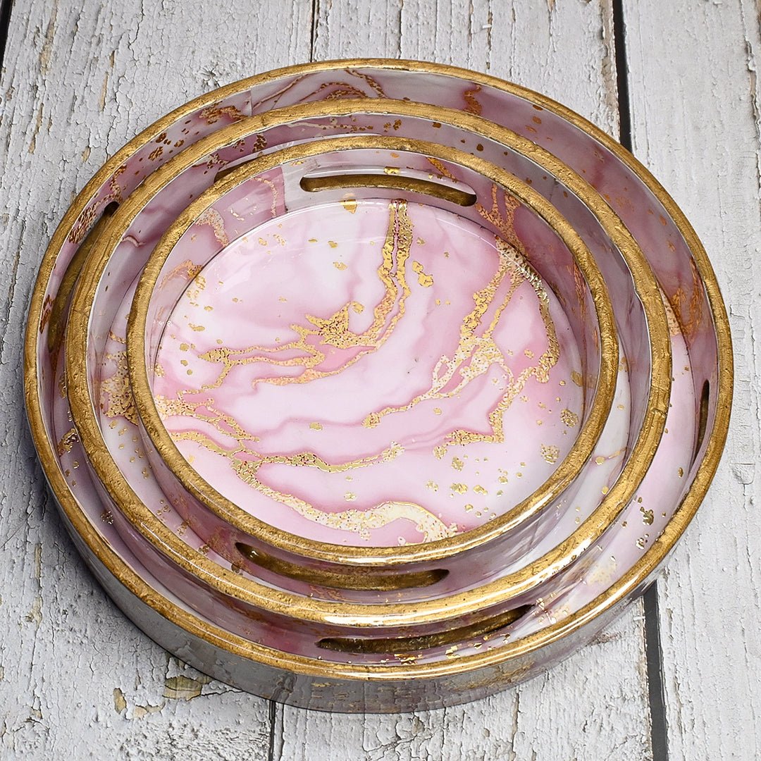 Pink Marble Design Round Trays - Pack of 3 | Verified Sustainable by Brown Living™