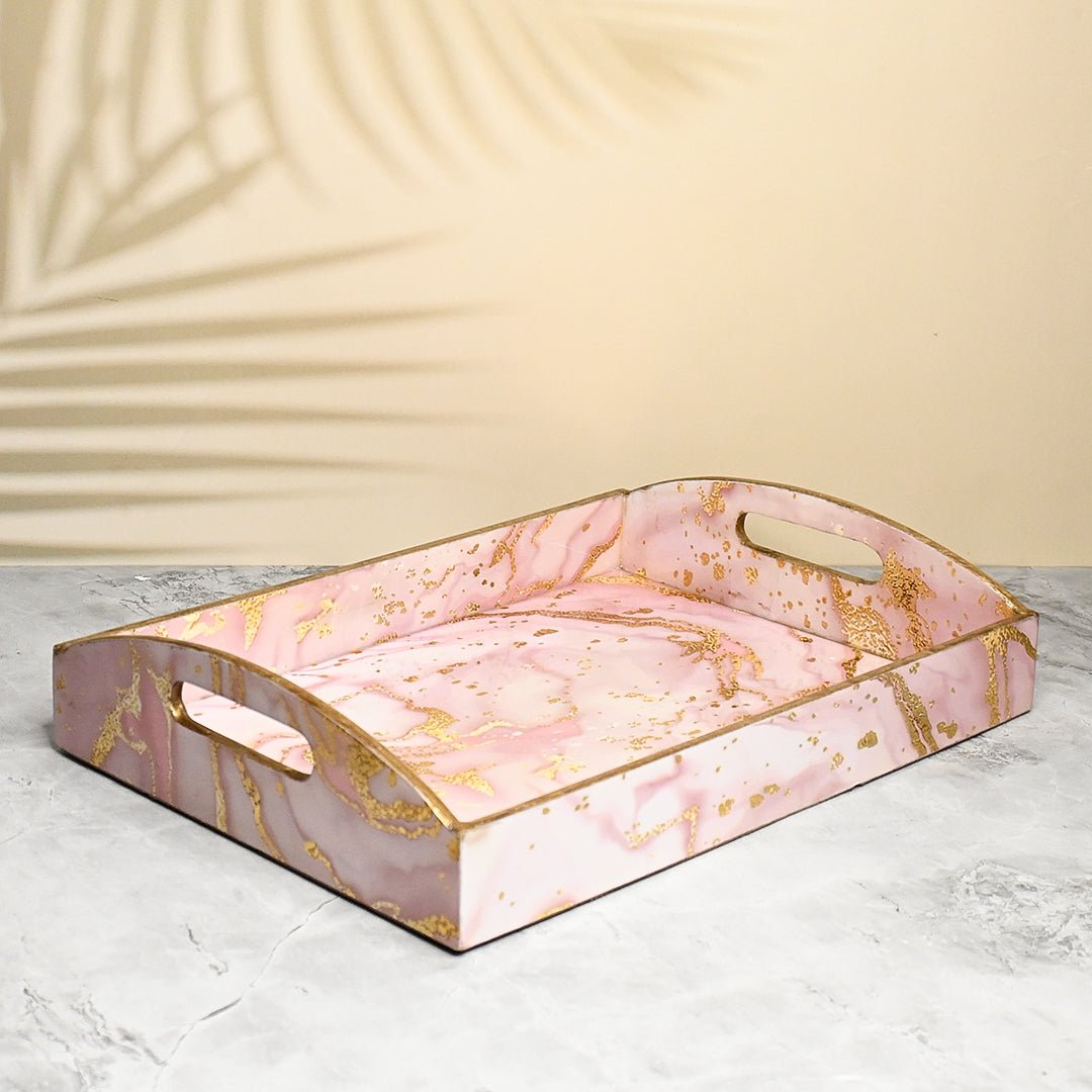 Pink Marble Design Trays with Curved Handles - Pack of 3 | Verified Sustainable by Brown Living™