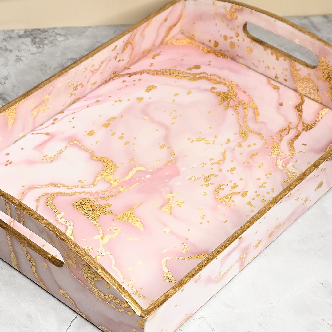 Pink Marble Design Trays with Curved Handles - Pack of 3 | Verified Sustainable by Brown Living™