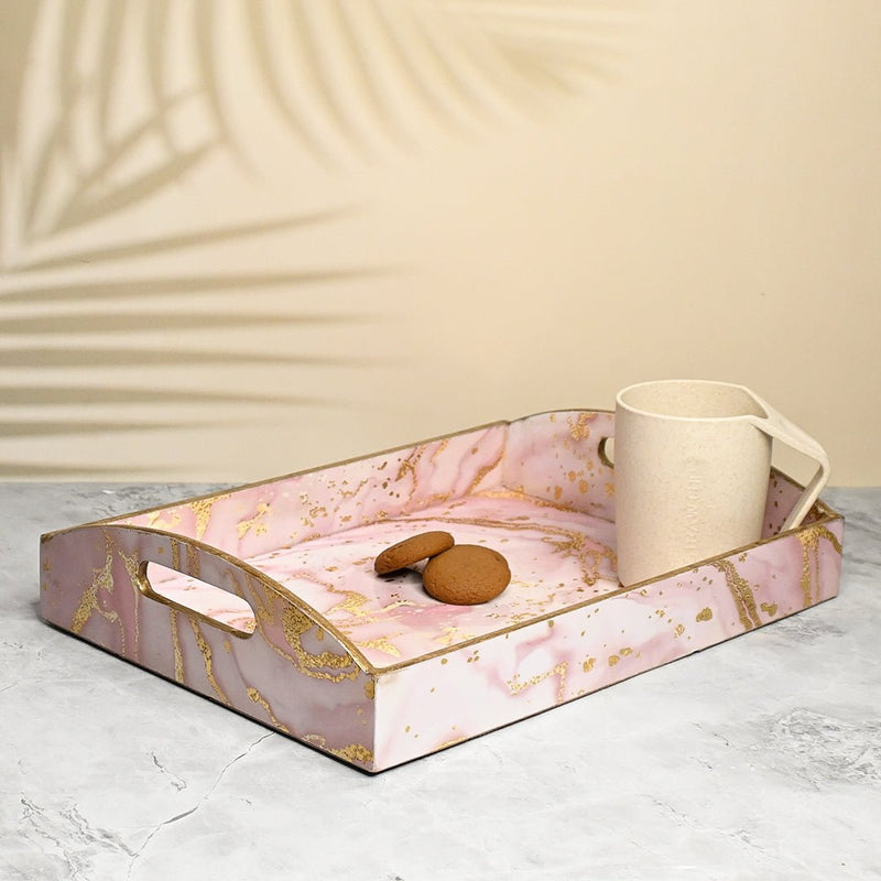 Pink Marble Design Trays with Curved Handles - Pack of 3 | Verified Sustainable by Brown Living™