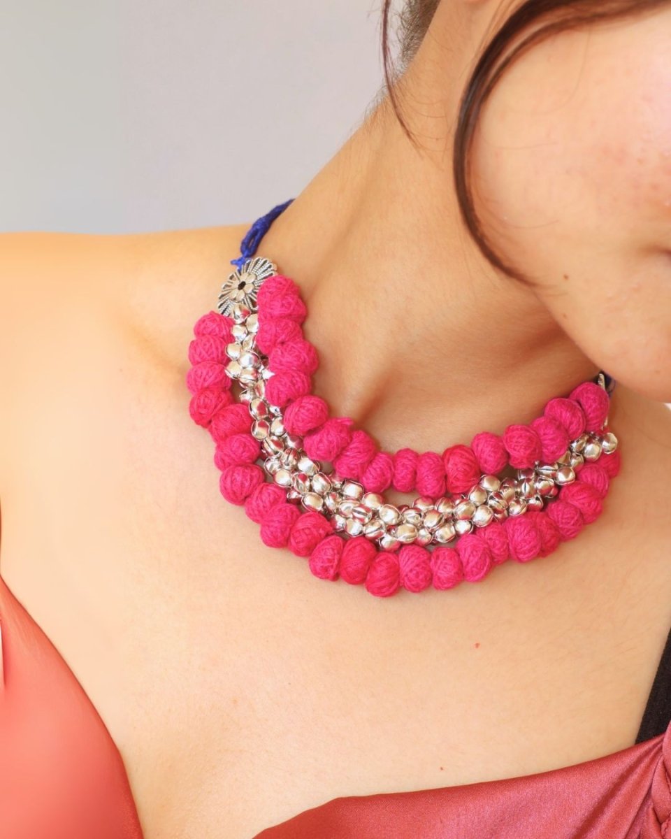 Pink Pom Pom Necklace for Bold Glam – Womens Necklaces by The serene by Rainvas available on Brown Living™. . SKU: RVS - SER - NECK - 50. Img 6.