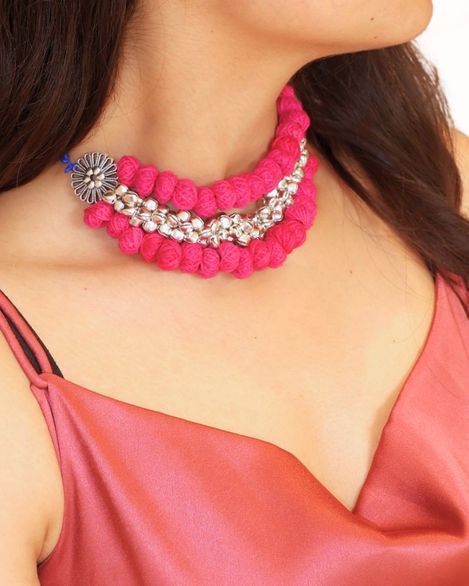 Pink Pom Pom Necklace for Bold Glam – Womens Necklaces by The serene by Rainvas available on Brown Living™. . SKU: RVS - SER - NECK - 50. Img 5.