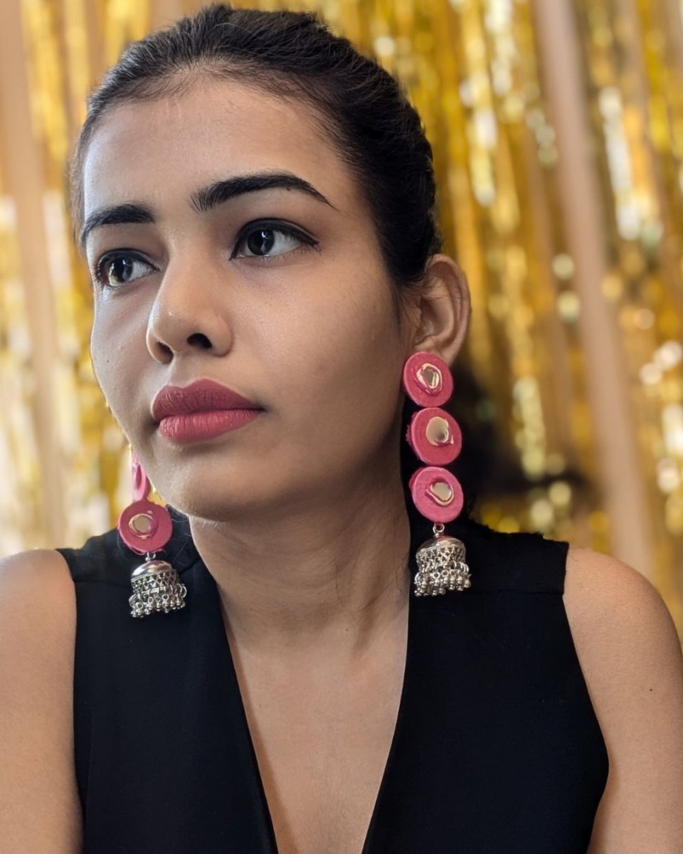 Pink Thread Drop Earrings for Boho Days | Verified Sustainable by Brown Living™