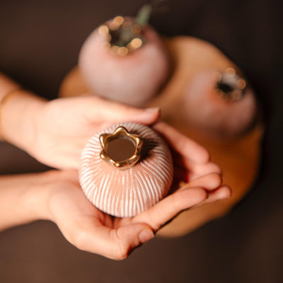 Pomegranate Jewel - Handcrafted Vase Set for Homes – Vases on Brown Living™. SKU: v - 330. Img 1.