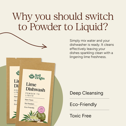 Powder to Liquid Dishwash | Lime Fragrance | Makes 250ml | Verified Sustainable by Brown Living™