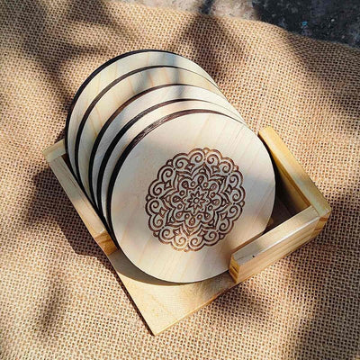 Premium Durable Wooden Coaster Set (Set of 5) – Coasters on Brown Living™. SKU: BL - JB - 03. Img 1.