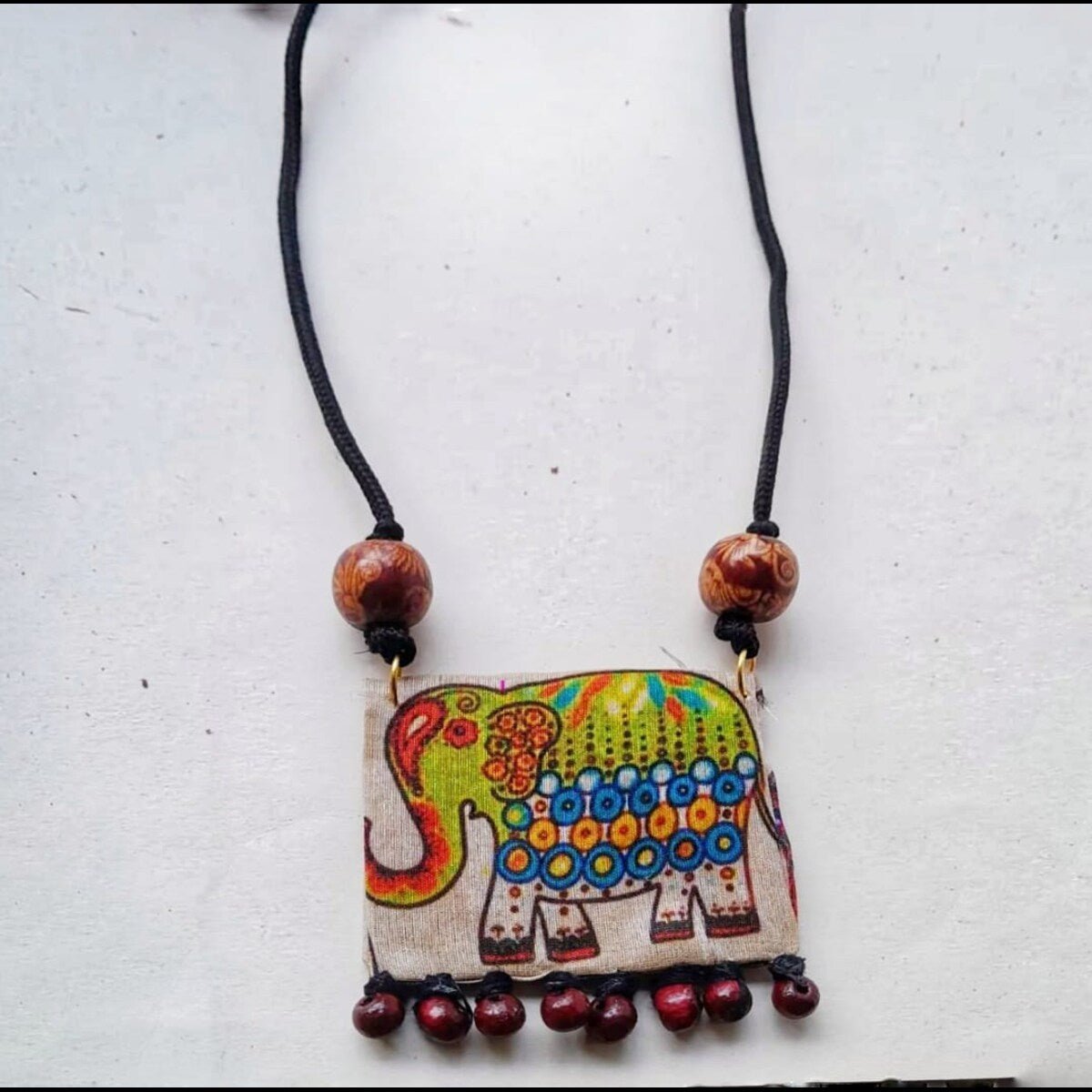Printed Elephant Pendant Fabric Necklace | Verified Sustainable by Brown Living™