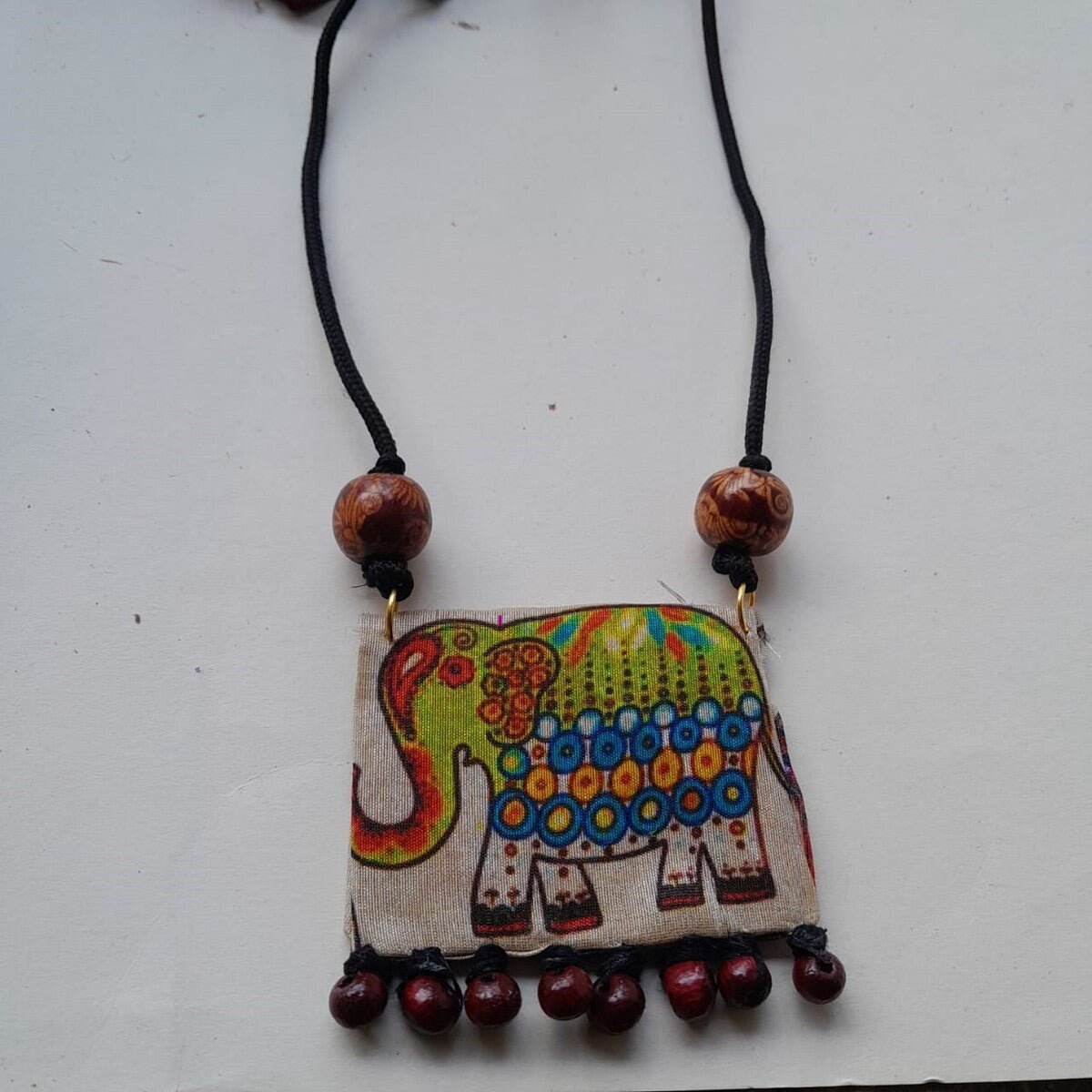 Printed Elephant Pendant Fabric Necklace | Verified Sustainable by Brown Living™