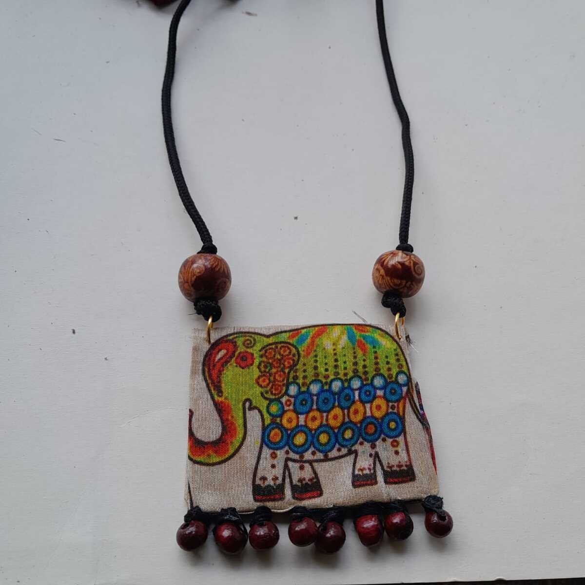 Printed Elephant Pendant Fabric Necklace | Verified Sustainable by Brown Living™