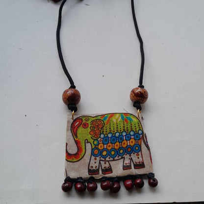 Printed Elephant Pendant Fabric Necklace | Verified Sustainable by Brown Living™