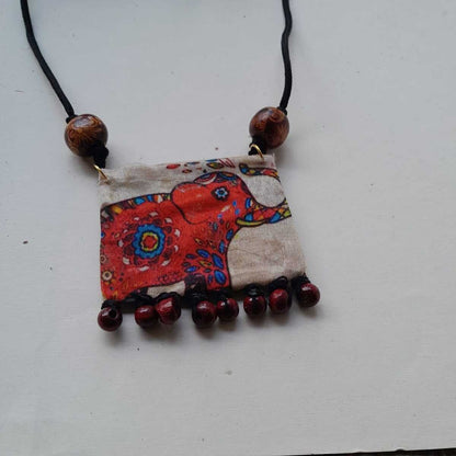 Printed Elephant Pendant Fabric Necklace | Verified Sustainable by Brown Living™