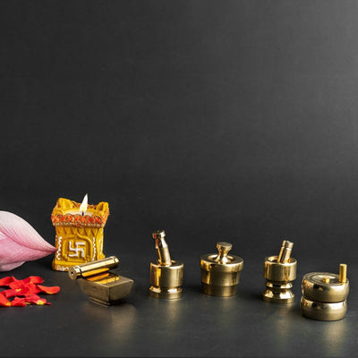 Pure Brass Traditional Vastu Pooja and Grahapravesam Set of 5 – Cookware on Brown Living™. SKU: PBTVPG - set - of - 5 - 700gm - packof5. Img 1.
