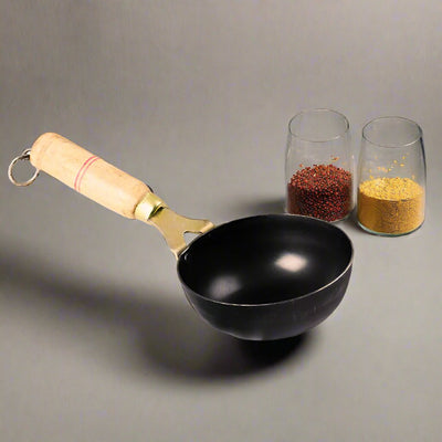 Pure Iron Handmade Tadka Pan/ Thalipu Karandi (5inches Inches) – Cookware on Brown Living™. SKU: Iron - Tadkapan - 400g - packof1. Img 1.