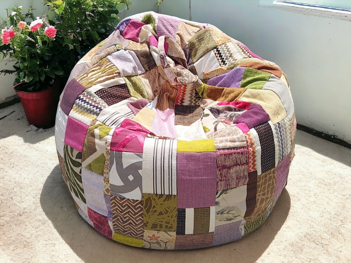 Purple & Green patchwork printed beanbag | Verified Sustainable by Brown Living™