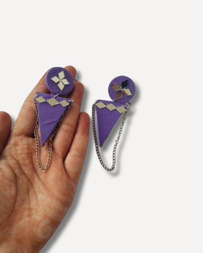 Purple Mirror Chain Earrings for Festive Evenings – Womens earrings by The serene by Rainvas available on Brown Living™. . SKU: RVS - SER - EAR - 84. Img 4.