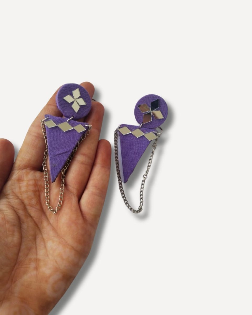 Purple Mirror Chain Earrings for Festive Evenings – Womens earrings by The serene by Rainvas available on Brown Living™. . SKU: RVS - SER - EAR - 84. Img 4.
