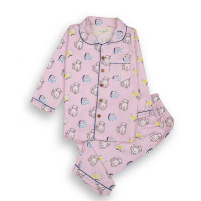 100% Cotton Purr - fect Kids Collar Night Suit Set – Kids Nightwear on Brown Living™. SKU: PST23K1. Img 4.