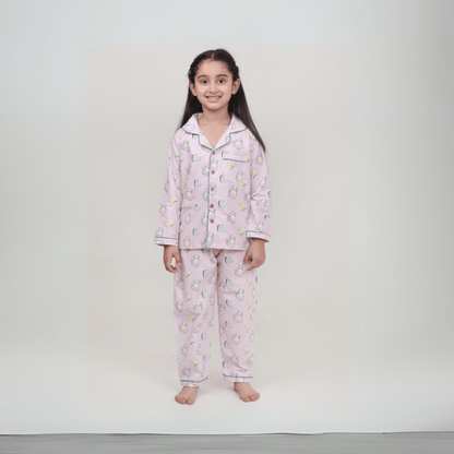 Purr - fect Set Unisex Kids Cotton Night Suit, Collar Pajama Set | Verified Sustainable by Brown Living™