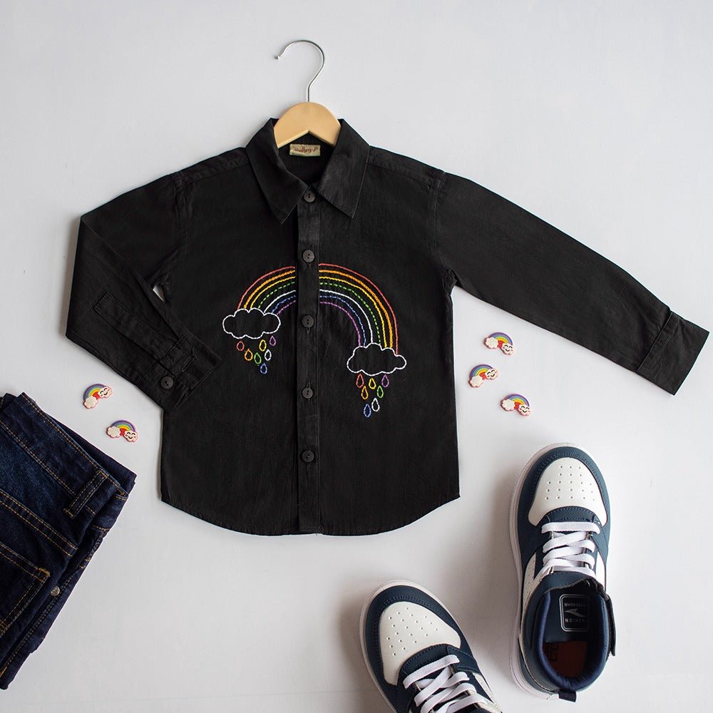 Rainbow Embroidered Shirt - Black | Verified Sustainable by Brown Living™