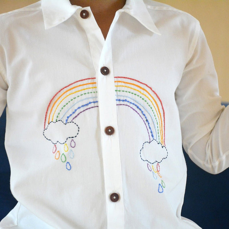 Rainbow Embroidered Shirt - White | Verified Sustainable by Brown Living™