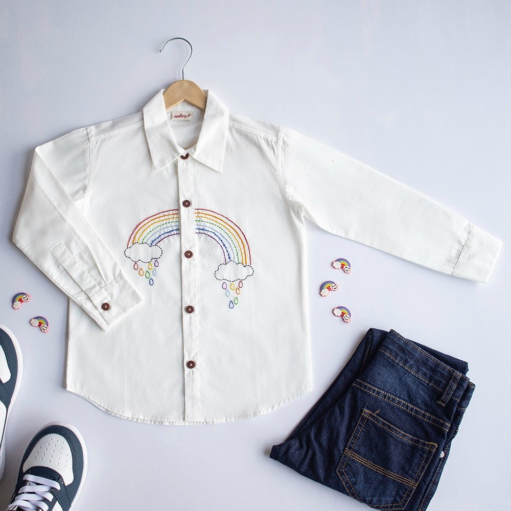 Rainbow Embroidered Shirt - White | Verified Sustainable by Brown Living™