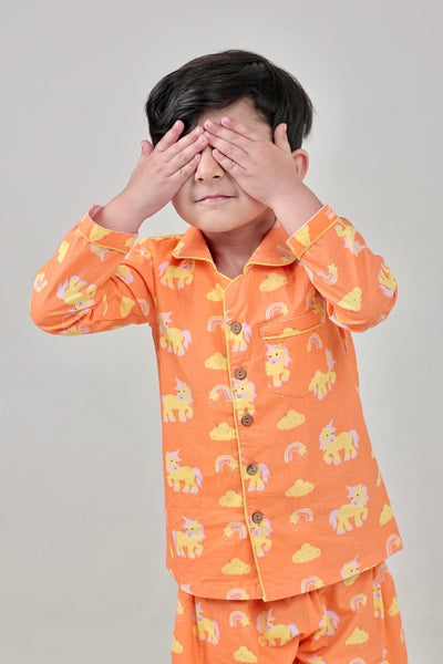 100% Cotton Rainbow Riders Kids Collar Night Suit Set – Kids Nightwear on Brown Living™. SKU: RRS23K1. Img 3.