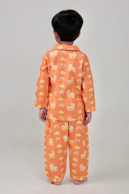 Rainbow Riders Unisex Kids Cotton Night Suit, Collar Pajama Set | Verified Sustainable by Brown Living™