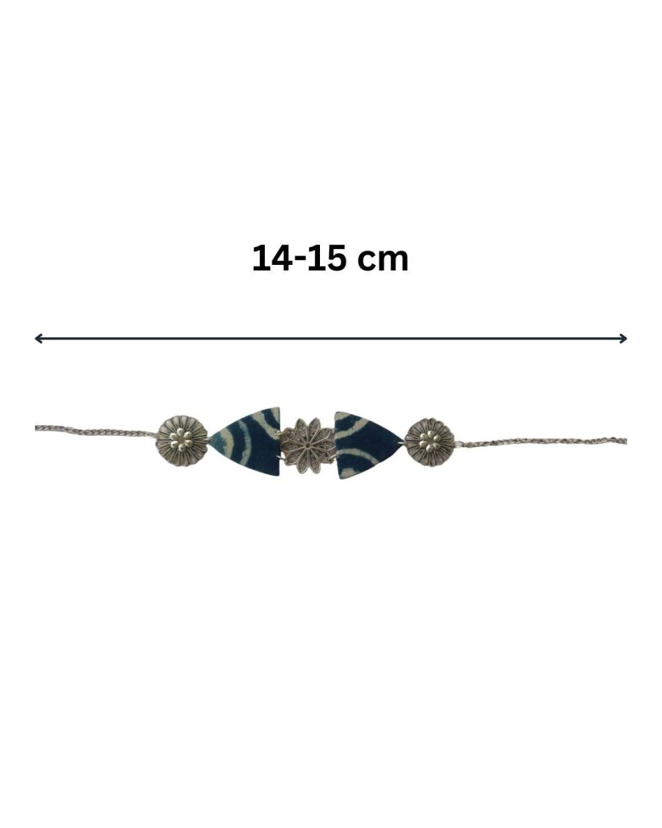 Rainvas Indigo Blue Print Oxidized Silver Choker Necklace | Verified Sustainable by Brown Living™