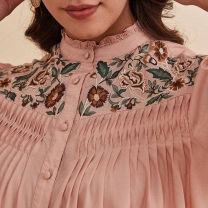 Reah - Pink Organic Bamboo Embroidered Shirt | Verified Sustainable by Brown Living™